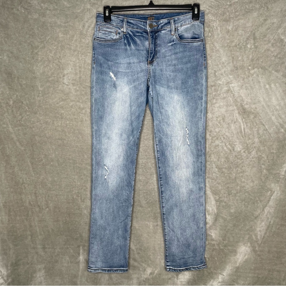 Kut from the Kloth Jeans Size 10 Straight Leg Ankle Distress Light Wash Stretch